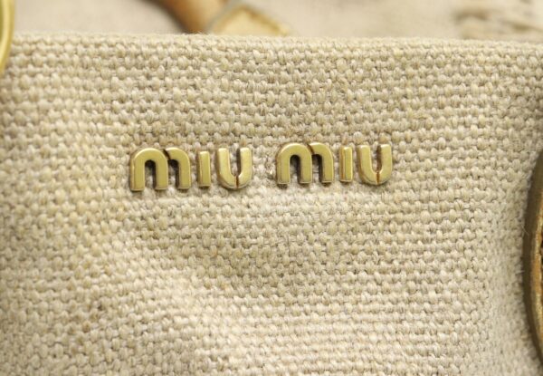 31861339 8 Miu Miu Crystal Bijou 3way Bag Leather Linen Beige