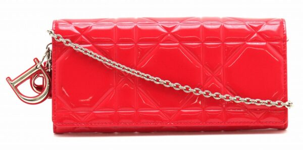 31861389 Christian Dior Lady Dior Cannage Chain Wallet Patent Leather Red