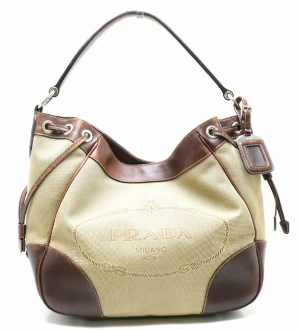 31870419 Prada Shoulder Bag Shoulder Canvas Leather Khaki Brown