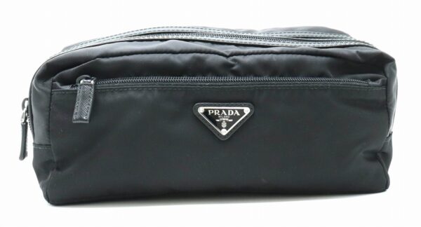 31870844 Prada Clutch Bag Nylon Leather Black