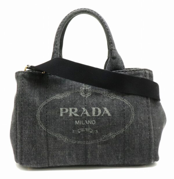 31871061 Prada Canapa Tote Bag 2WAY Denim Canvas Black