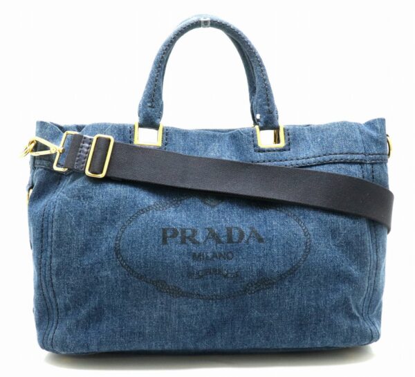 31871248 Prada Canapa Tote Bag 2WAY Denim Canvas Blue