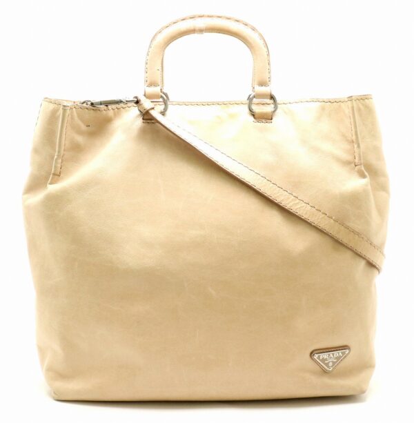 31871300 Prada Handbag 2WAY Shoulder Leather Beige