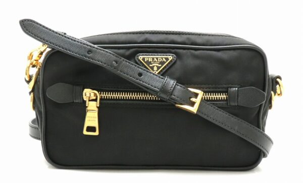 31881179 Prada Shoulder Bag Diagonal Nylon Leather Black