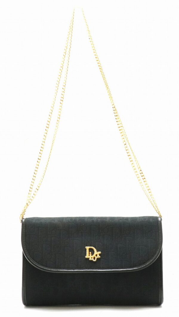 31881332 Christian Dior Chain Shoulder Bag Canvas Leather Black