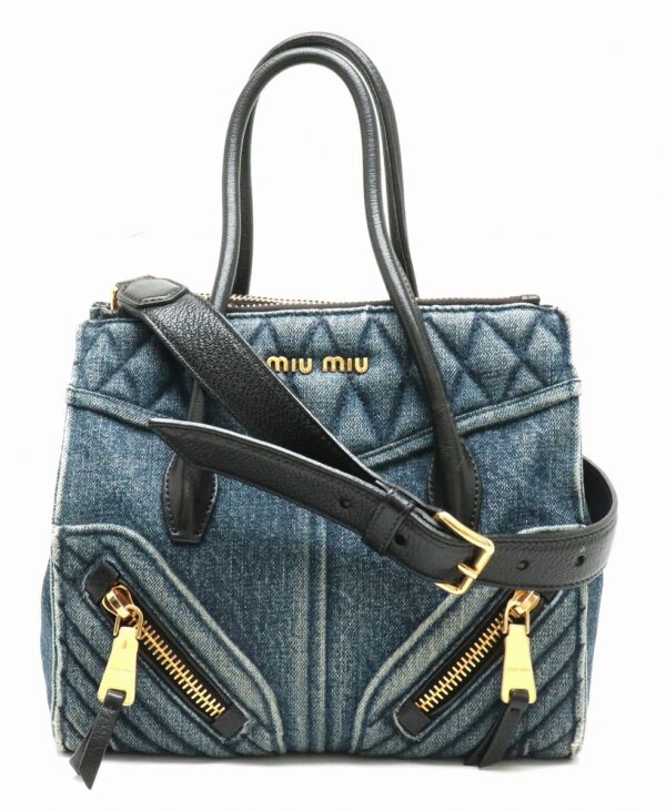 31881727 Miu Miu Denim Biker 2way Bag Denim Blue Black