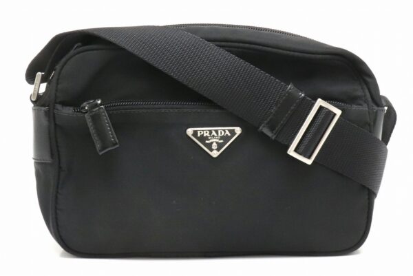 31891468 Prada Shoulder Bag Diagonal Nylon Leather Black