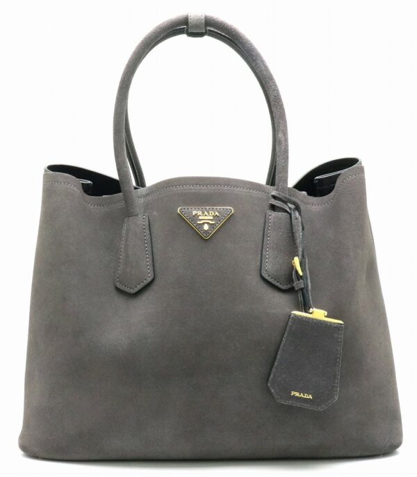 31891504 Prada Tote Bag Shoulder Tote Suede Charcoal Gray