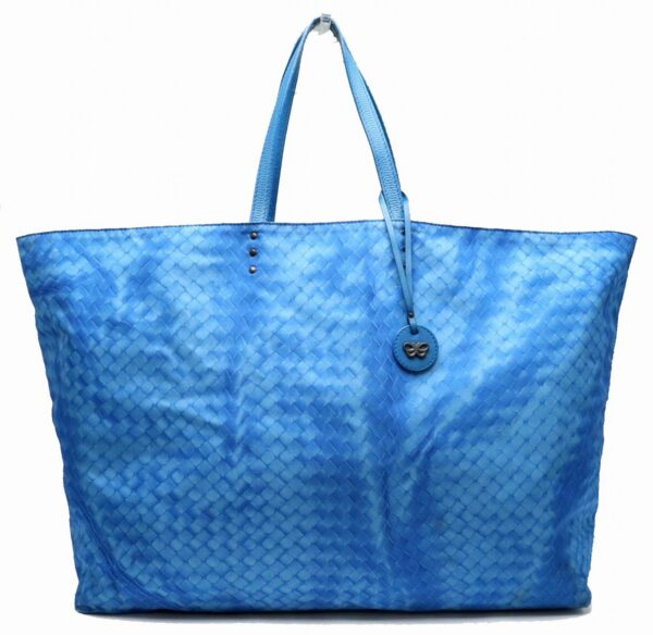 31900853 Bottega Veneta Intreccio Lusion Tote Bag Leather Nylon Blue