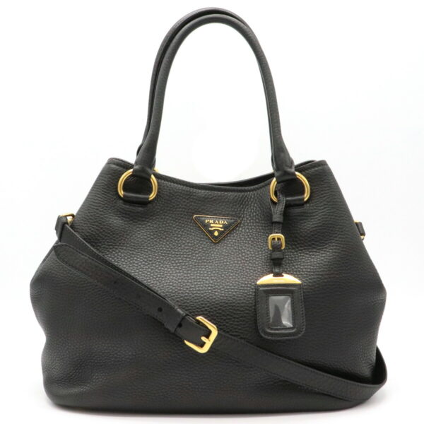 31911105 Prada Tote Bag 2WAY Shoulder Leather Black