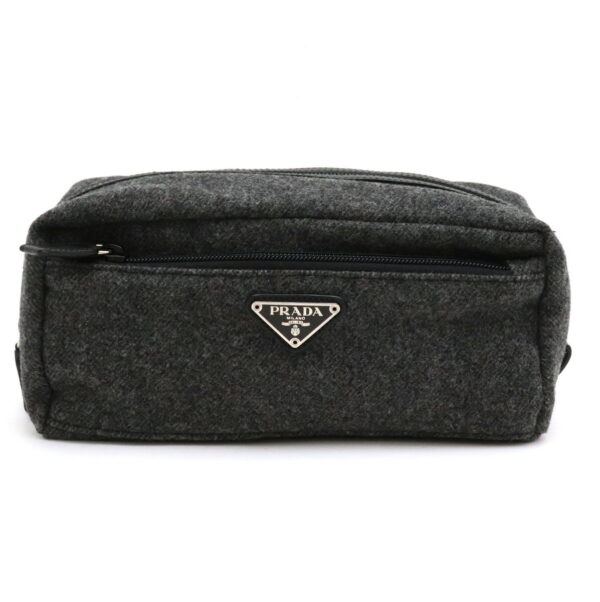 31911243 Prada Pouch Multi Pouch Wool Leather Gray