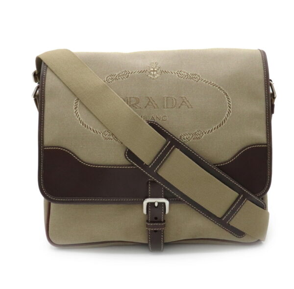 31921338 Prada Jacquard Crossbody Messenger Canvas Leather Brown