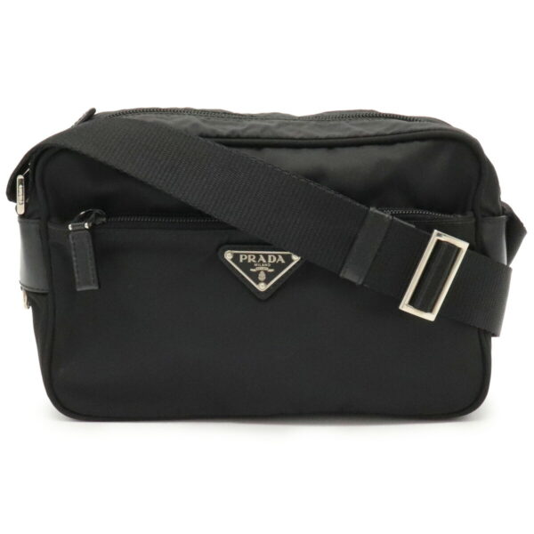 31930767 Prada Shoulder Bag Diagonal Nylon Leather Black