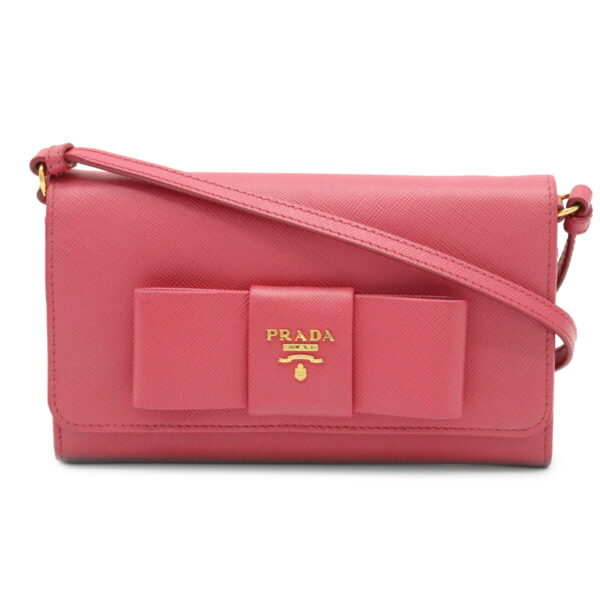 32001166 Prada Saffiano Shoulder Wallet Leather Pink