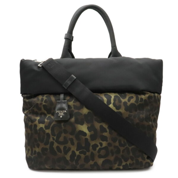 32001227 Prada Leopard Tote Bag Nylon Black Khaki