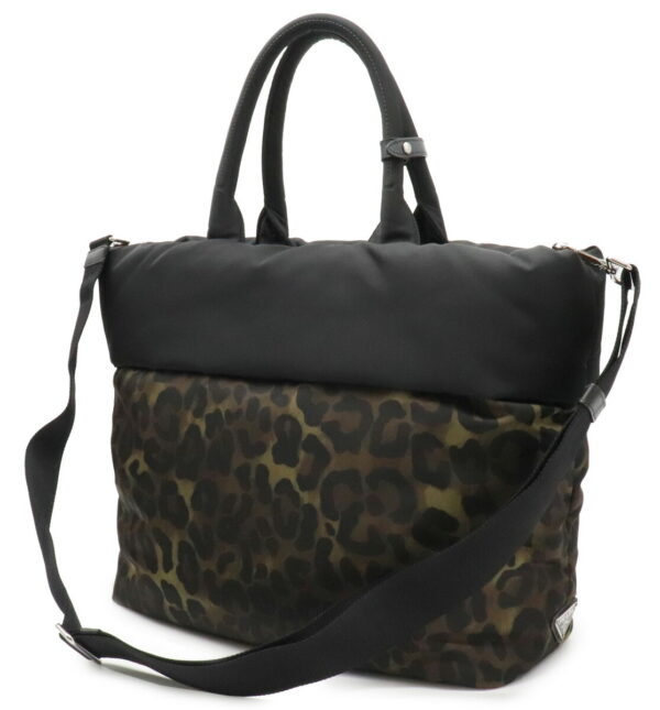 32001227 1 Prada Leopard Tote Bag Nylon Black Khaki