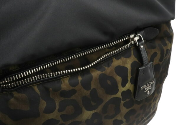 32001227 7 Prada Leopard Tote Bag Nylon Black Khaki