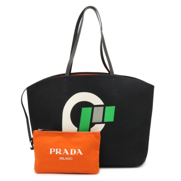 32010584 Prada Canapa Big Tote Bag Canvas Nero Black Orange