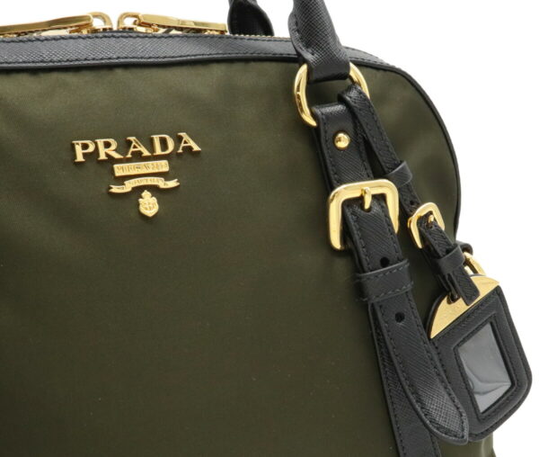 32010635 8 Prada Nylon Tote Bag Leather Black Khaki