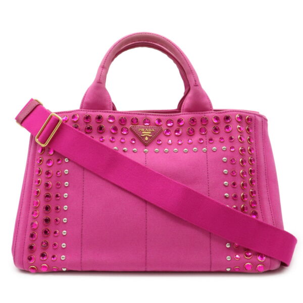 32010645 Prada Canapa Bijou Shoulder Bag Studded Canvas Fuxia Pink