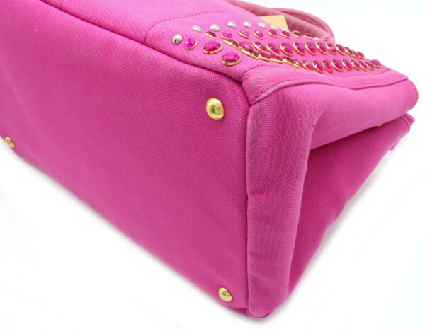 32010645 2 Prada Canapa Bijou Shoulder Bag Studded Canvas Fuxia Pink