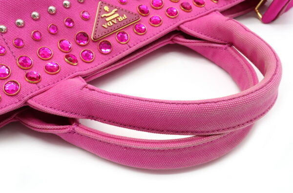 32010645 3 Prada Canapa Bijou Shoulder Bag Studded Canvas Fuxia Pink