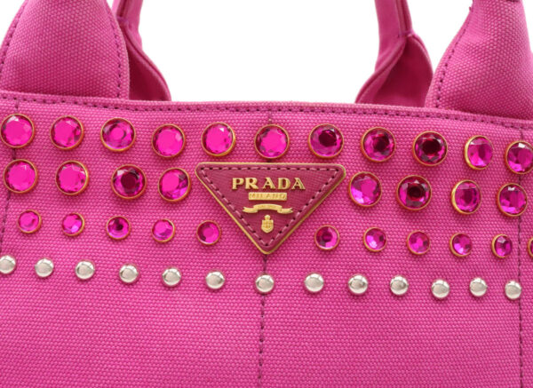 32010645 8 Prada Canapa Bijou Shoulder Bag Studded Canvas Fuxia Pink