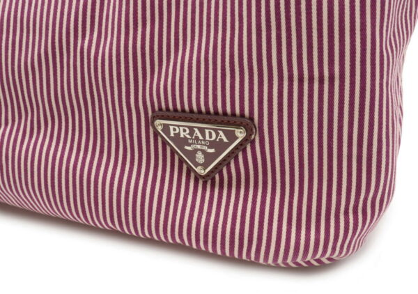 32010683 8 Prada Tote Bag Striped Canvas Leather Wine Red