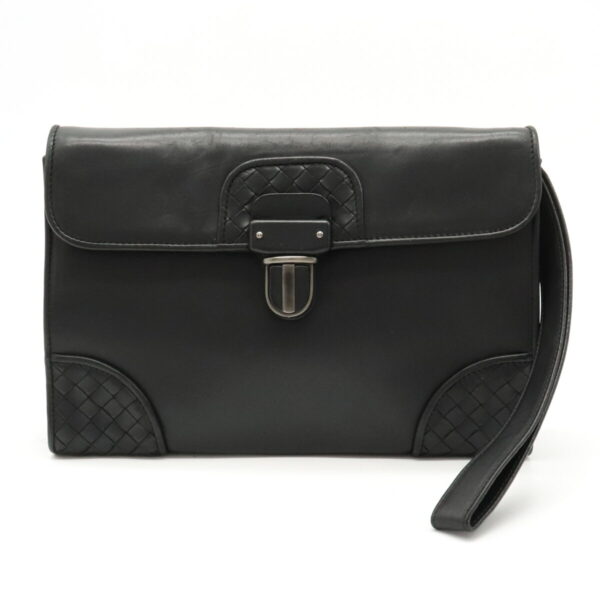 32020669 Bottega Veneta Intrecciato Clutch Leather Black