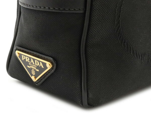 32021109 2 Prada Jacquard Shoulder Bag Canvas Leather Nero Black