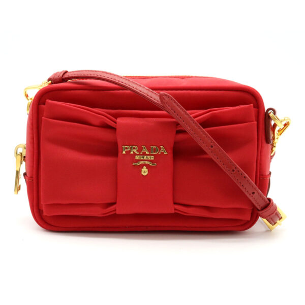 32021166 Prada Shoulder Pouch Nylon Leather Rosso Red