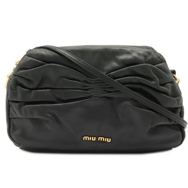 32021208 Miu Miu Gathered Leather Crossbody Pouch Black