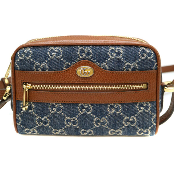 352 1 Gucci Ophidia GG Jacquard Mini Shoulder Bag Leather Denim Blue