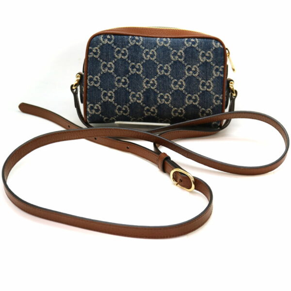 352 2 Gucci Ophidia GG Jacquard Mini Shoulder Bag Leather Denim Blue