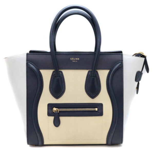 364 1 Celine Luggage Micro Shopper Leather Handbag Blue Gray Brown