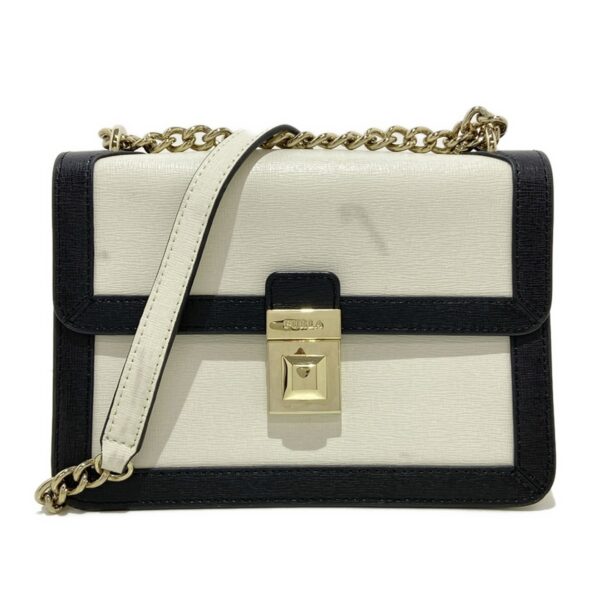 36402522 1 Furla Shoulder Bag Bicolor Chain Shoulder Leather Ivory Black