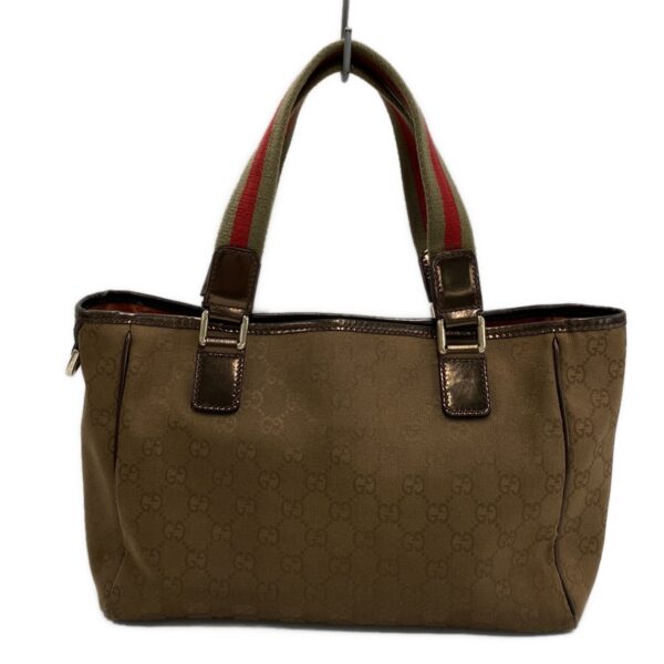 36535192 1 Gucci GG Pattern Tote Bag Jacquard Leather Brown Khaki Multi