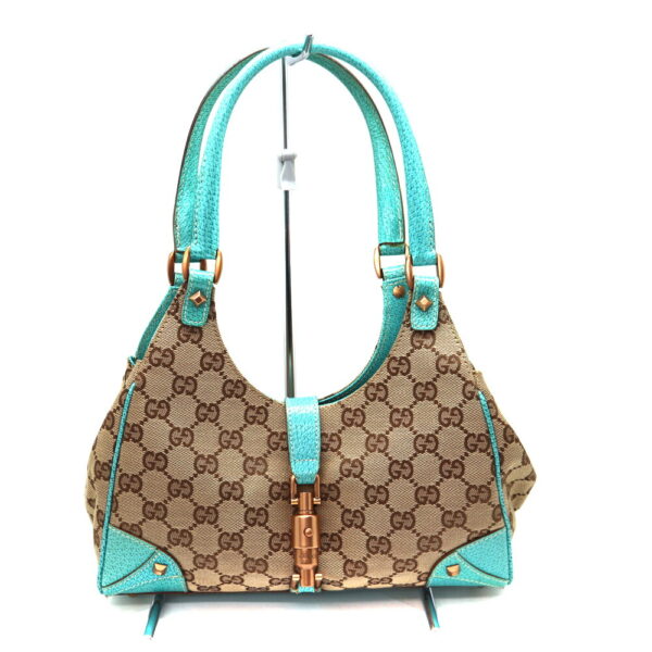 3654 1 Gucci Jackie Handbag GG Canvas Leather Beige Blue