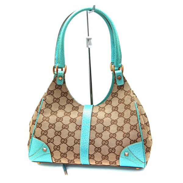 3654 2 Gucci Jackie Handbag GG Canvas Leather Beige Blue