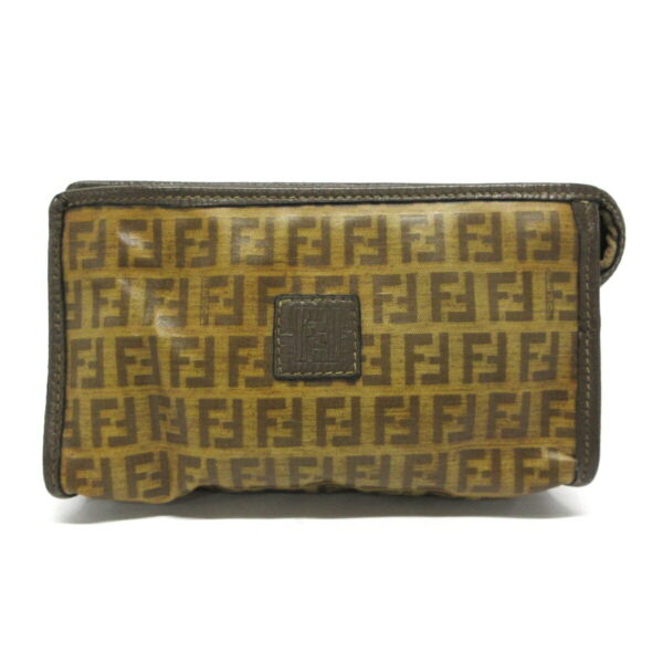 36896859 1 Fendi Zucca Pattern Zucchino Pouch Leather Brown Light Brown