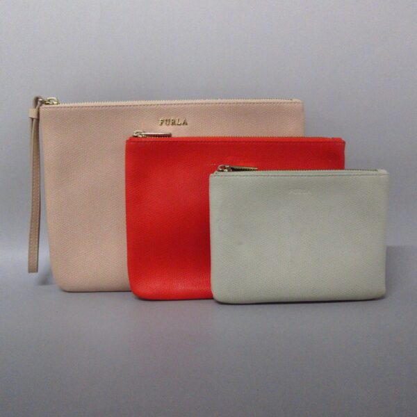 36903235 1 Furla Pouch 3 Piece Set Leather Pink Red Ivory