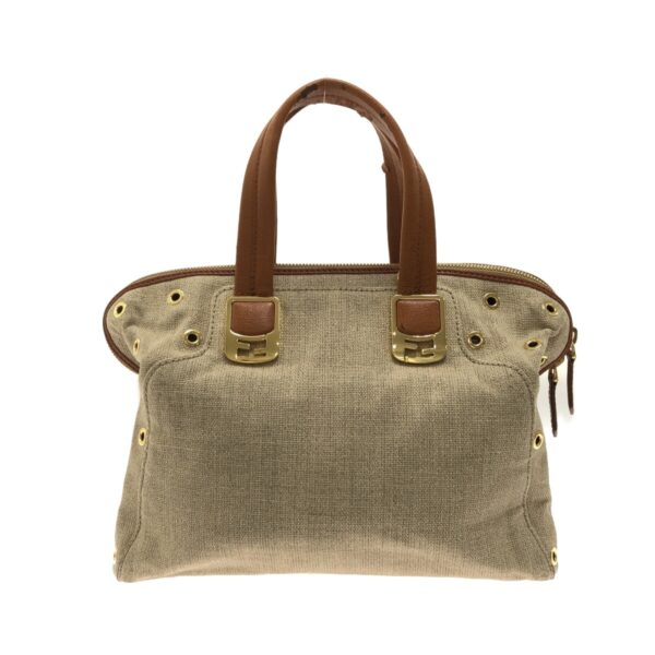 37322537 1 Fendi Chameleon Handbag Linen Leather Beige Brown