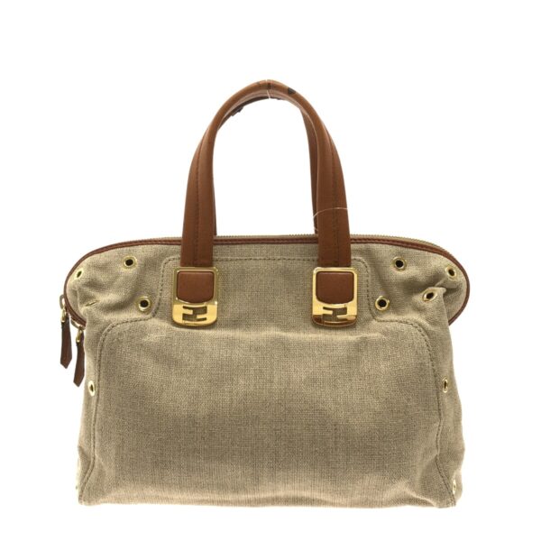 37322537 3 Fendi Chameleon Handbag Linen Leather Beige Brown