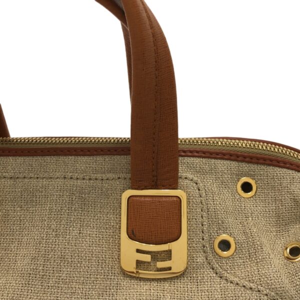 37322537 9 Fendi Chameleon Handbag Linen Leather Beige Brown