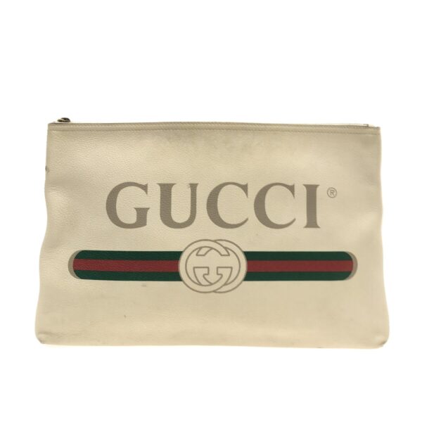 37380126 1 Gucci Print Clutch Bag Leather Ivory Gray Beige Multi