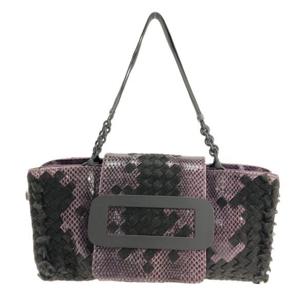 37380133 1 Bottega Veneta Ayers Handbag Python Chemical Fiber Purple Gray