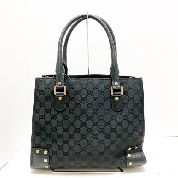 37393605 3 Gucci GG Pattern Tote Bag Studs Leather Black