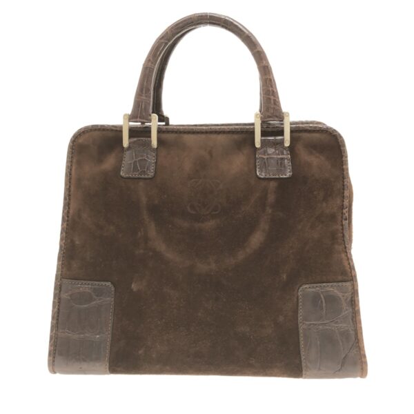 37467419 1 Loewe Amazona Handbag Suede Crocodile Brown