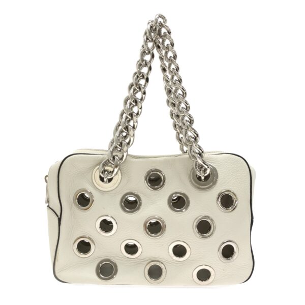 37467426 1 Prada Shoulder Bag Chain Grommet Leather Metal White Silver