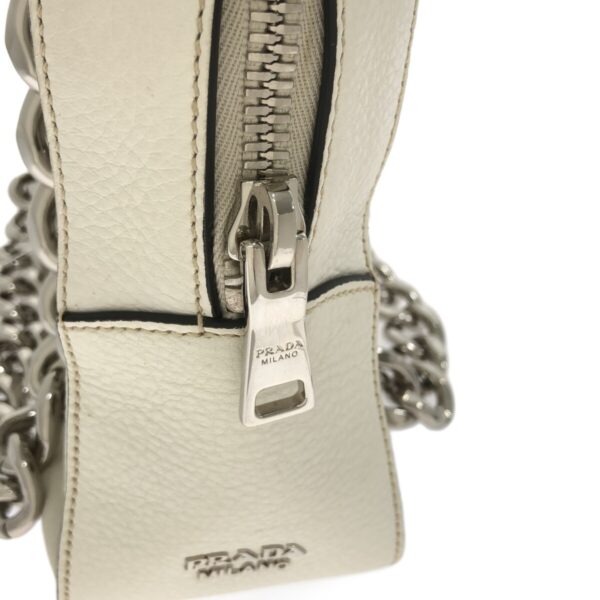 37467426 10 Prada Shoulder Bag Chain Grommet Leather Metal White Silver